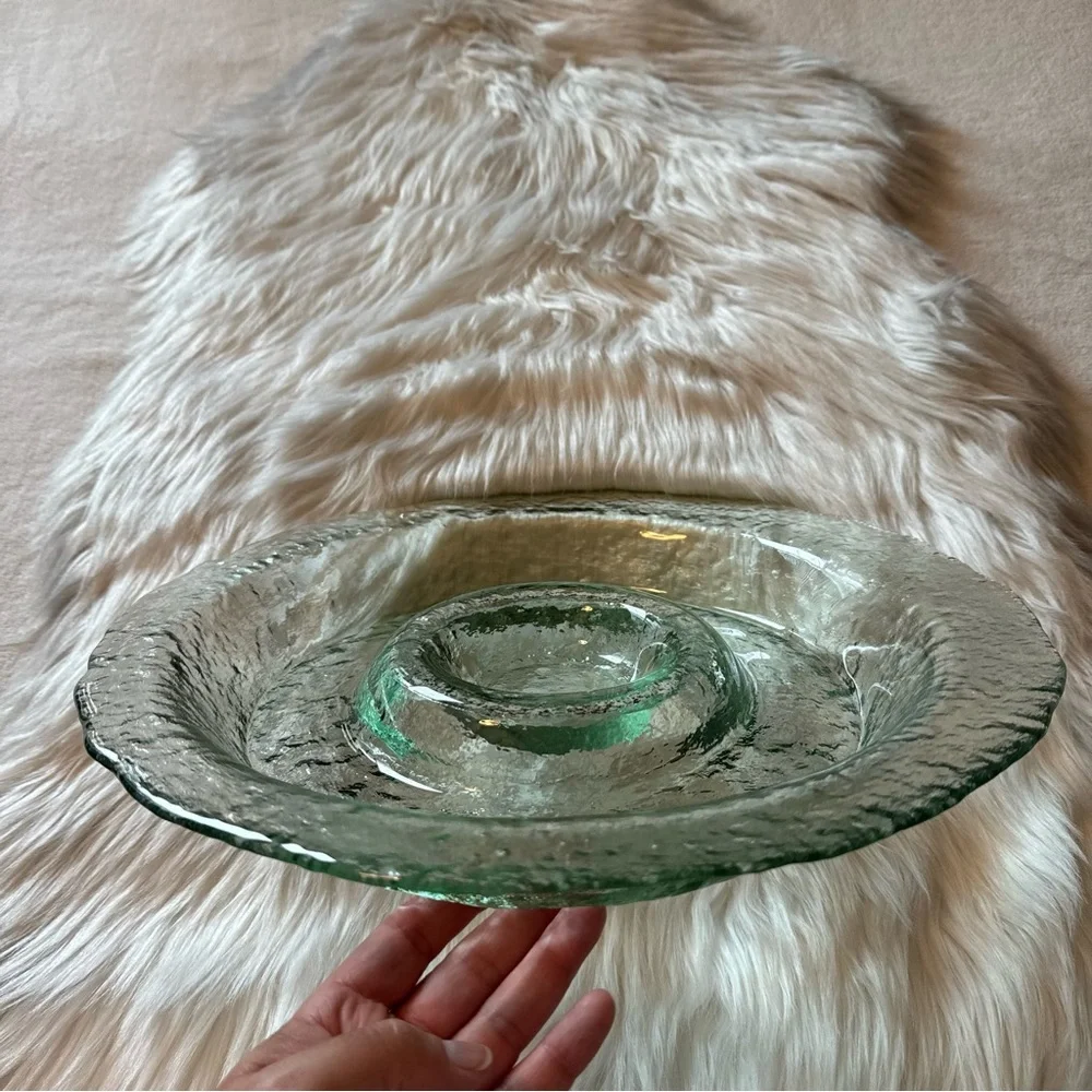 Crate & Barrel Orion Green Textured Glass Serving Dish